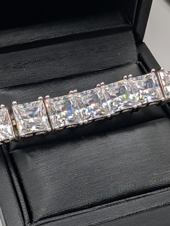 Diamonique Jewelry - Diamonique 8mm Princess Cut Tennis Bracelet 925 Sterling Silver 7"